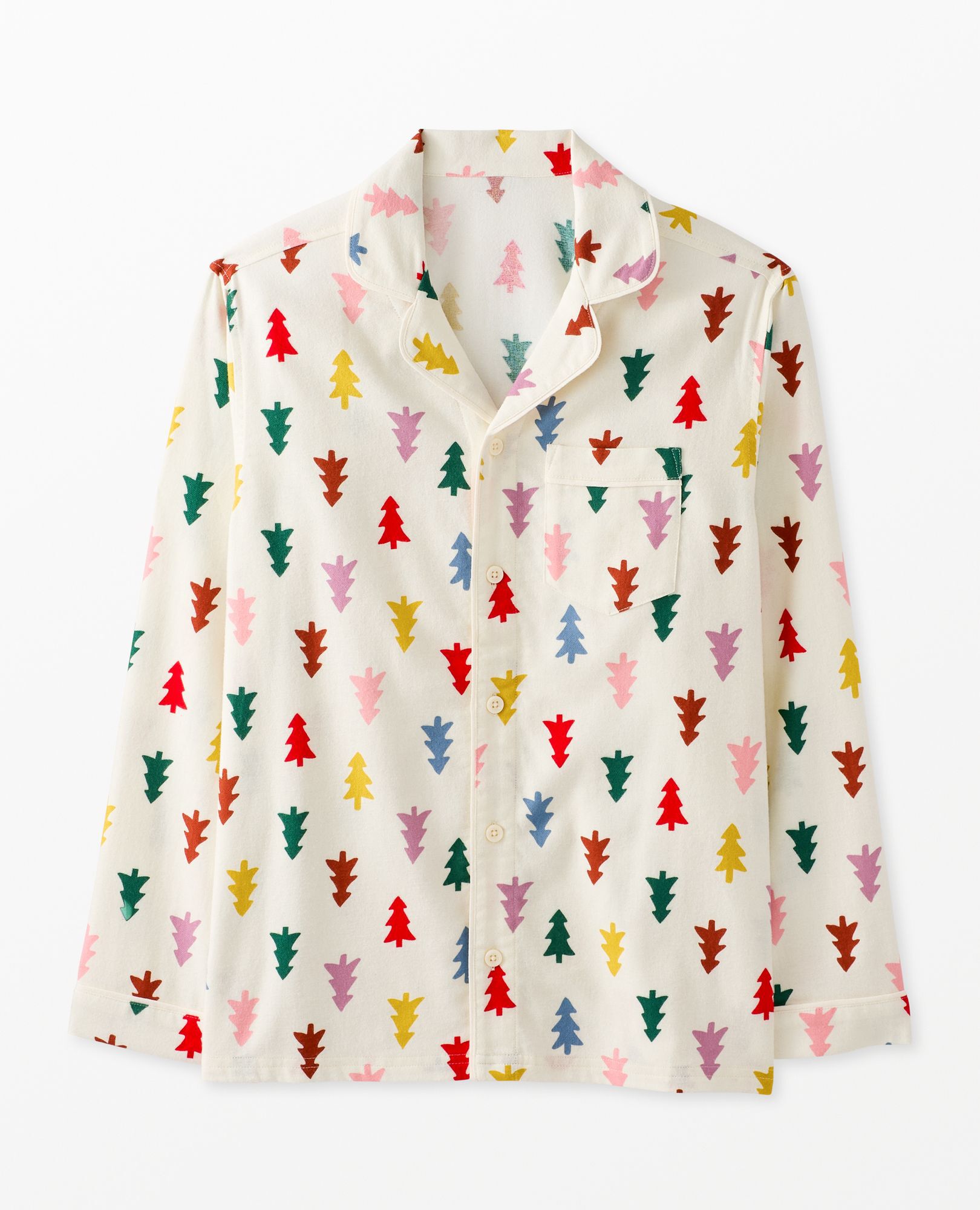 Adult Holiday Flannel Pajama Top in Festive Forest on Ecru - main