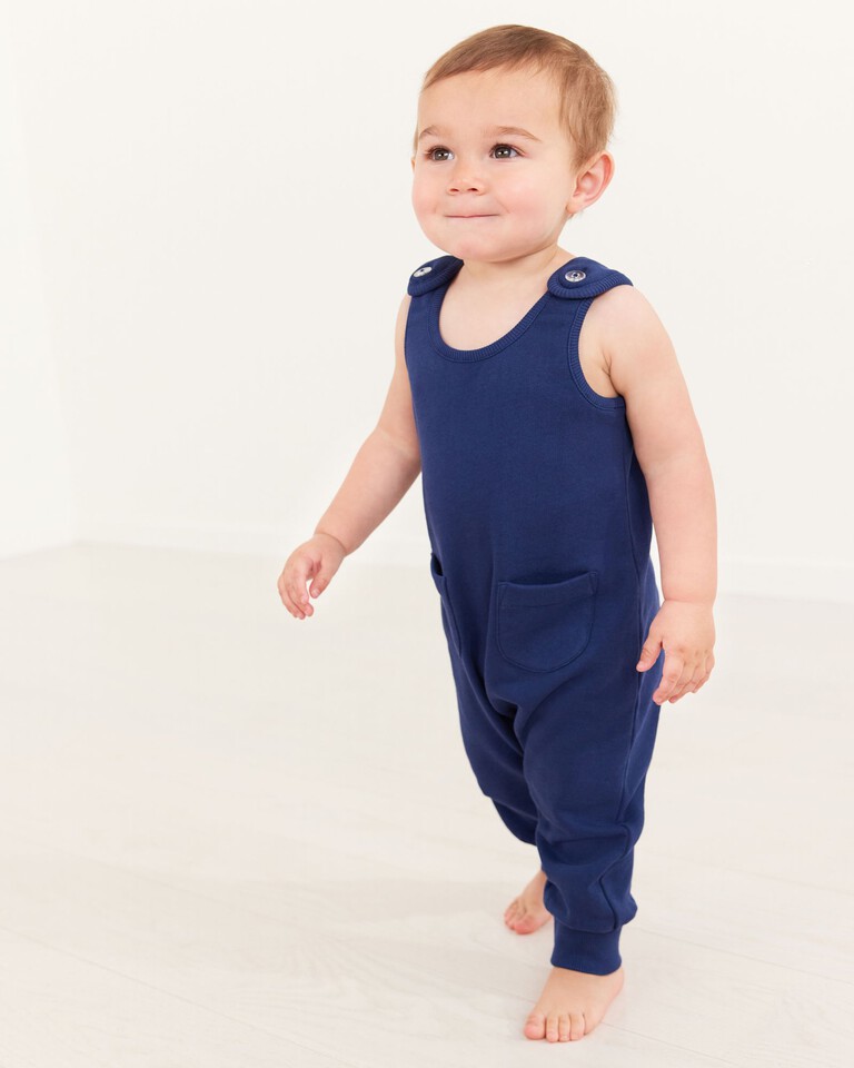 Baby French Terry Pocket Overalls in Navy Blue - main