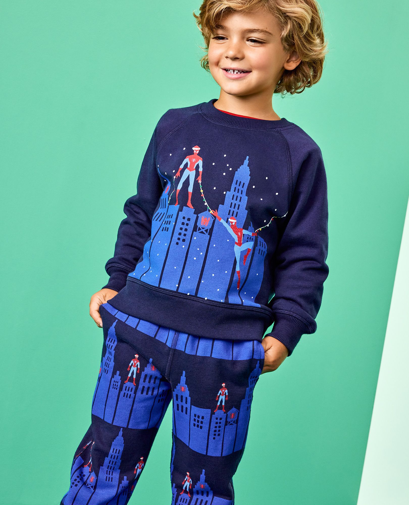 Marvel Spider-Man French Terry Sweatshirt & Sweatpants Set in Spiderman in the City Graphic - main