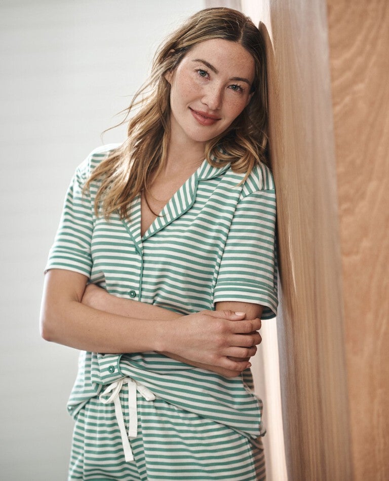 Women's Short Sleeve Pajama Set in HannaSoft™ in Jade/Ecru - main