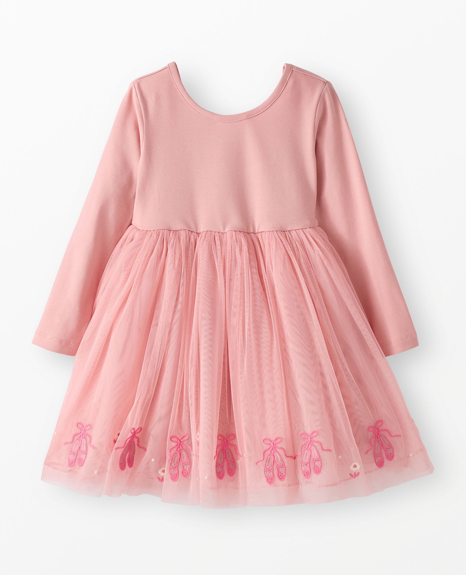 Long Sleeve Tulle Embroidered Dress in Pointe Shoes on Powdered Rose - main