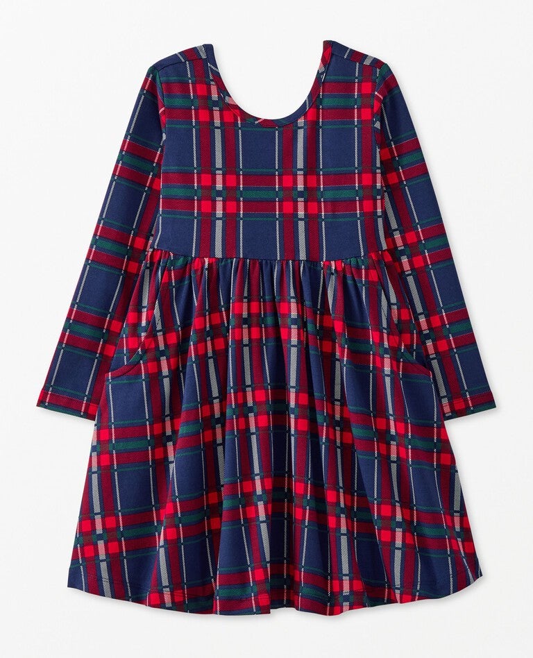 Long Sleeve Skater Dress with Pockets in Navy Plaid - main