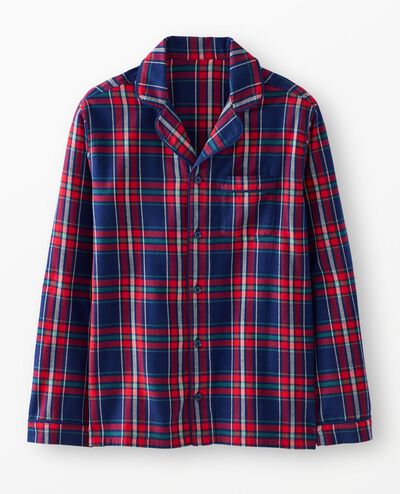 Adult Holiday Flannel Pajama Top in Navy Plaid - main