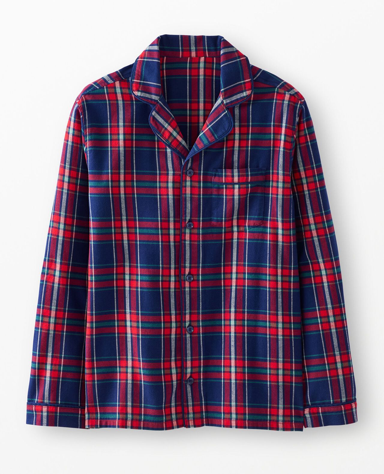Adult Holiday Flannel Pajama Top in Navy Plaid - main