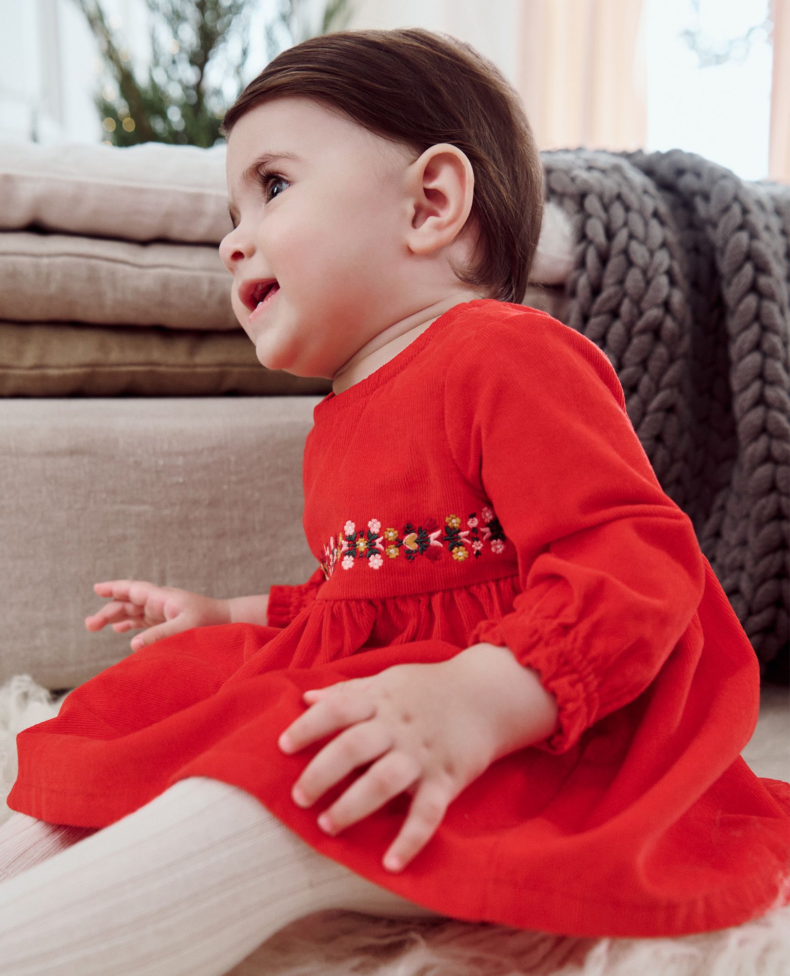Ribbon Red Corduroy Long Sleeve Dress in 100 Cotton Baby Girls Size 12 18 Mos by Hanna Andersson