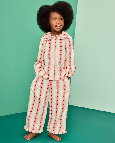 Holiday Flannel Ruffle Pajama Set in Candy Stripes - main