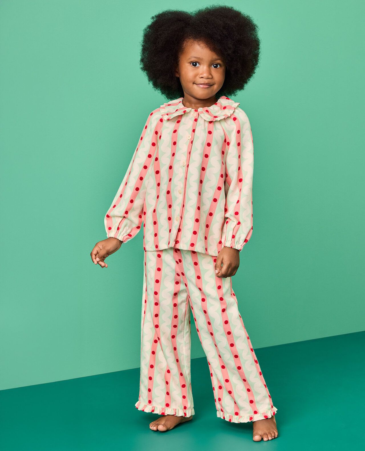 Holiday Flannel Ruffle Pajama Set in Candy Stripes - main