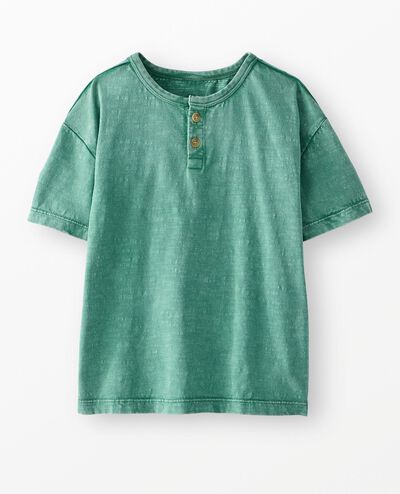 Relaxed Fit Henley T-Shirt in Bottle Green - main