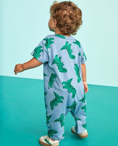 Baby Henley Romper in T-Rex on Blue - main