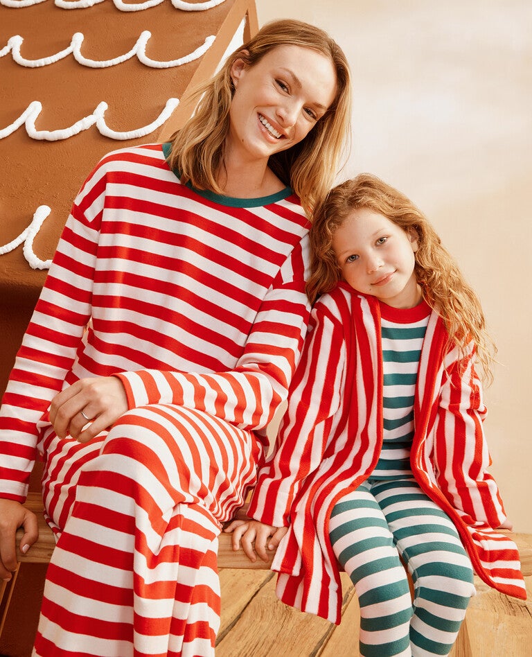Holiday Red & Green Striped Matching Family Pajamas in  - main