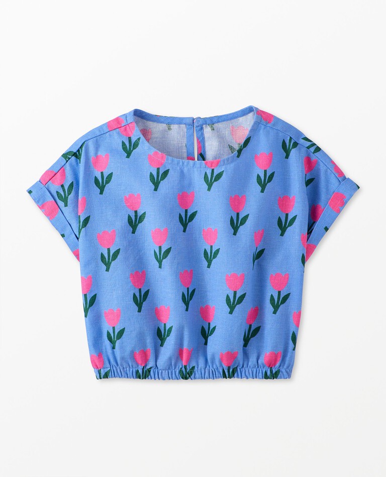 Boxy Fit Top in Tulips on Vintage Blue - main