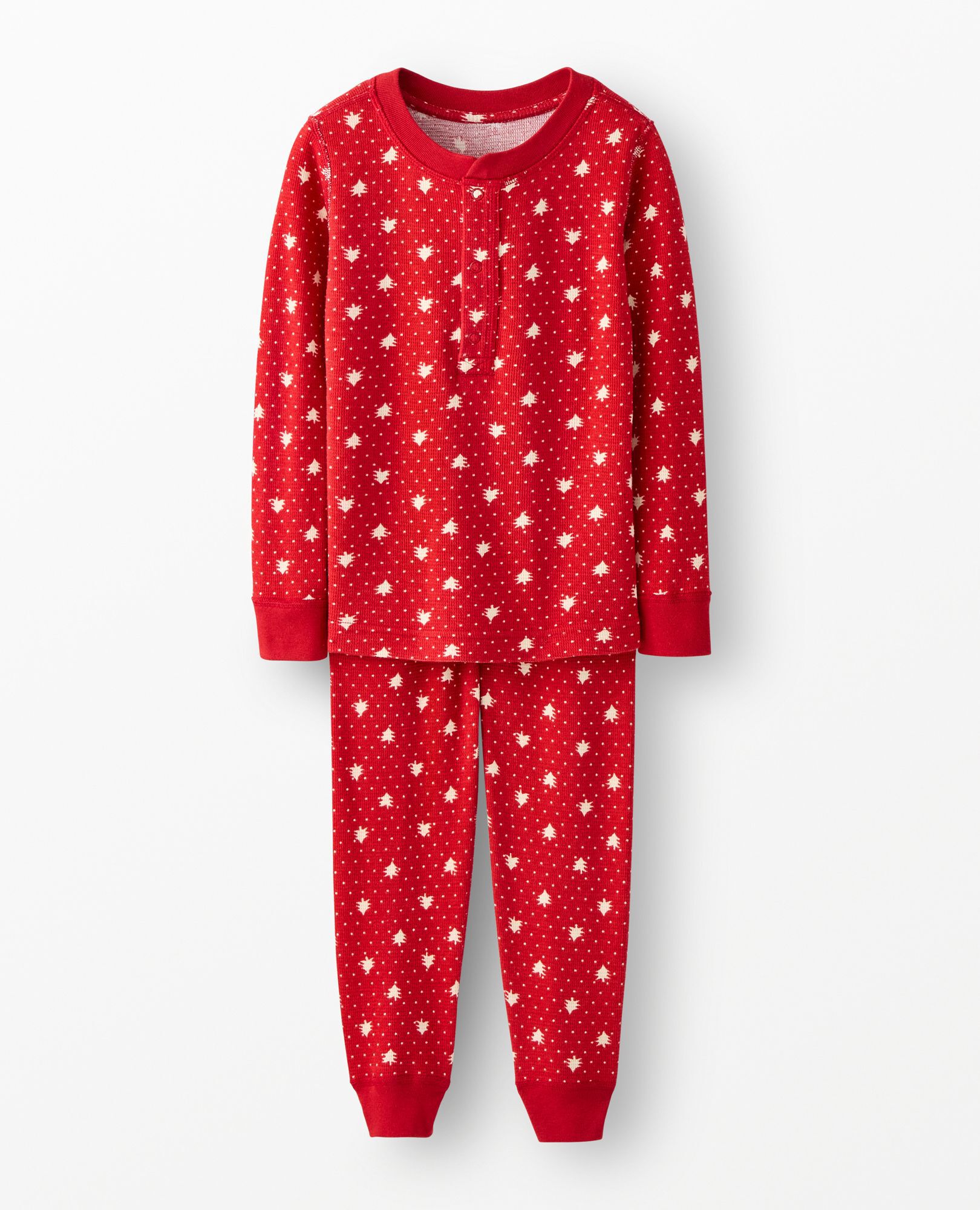 Holiday Waffle Pajama Set in Red Forest - main