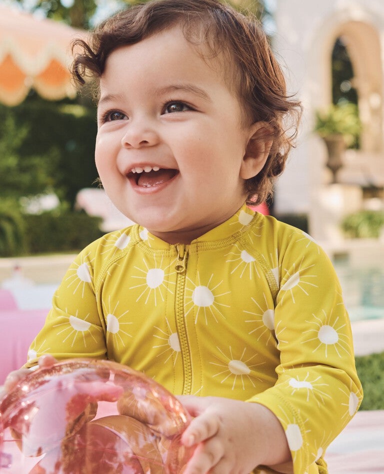 Baby Rashguard Swimsuit in Sunshine Day on Parakeet - main