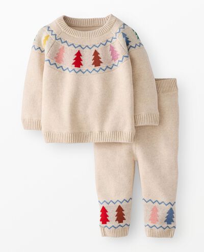 Baby Holiday Sweater Set in Festive Forest on Oat Heather - main