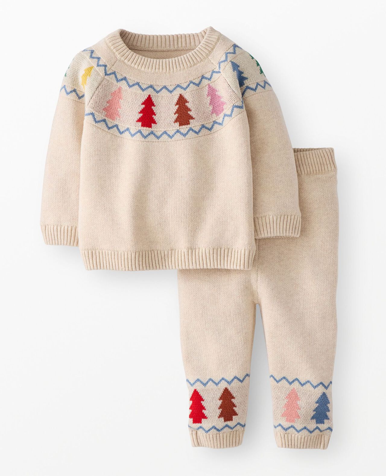 Baby Holiday Sweater & Pants Set in Festive Forest on Oat Heather - main