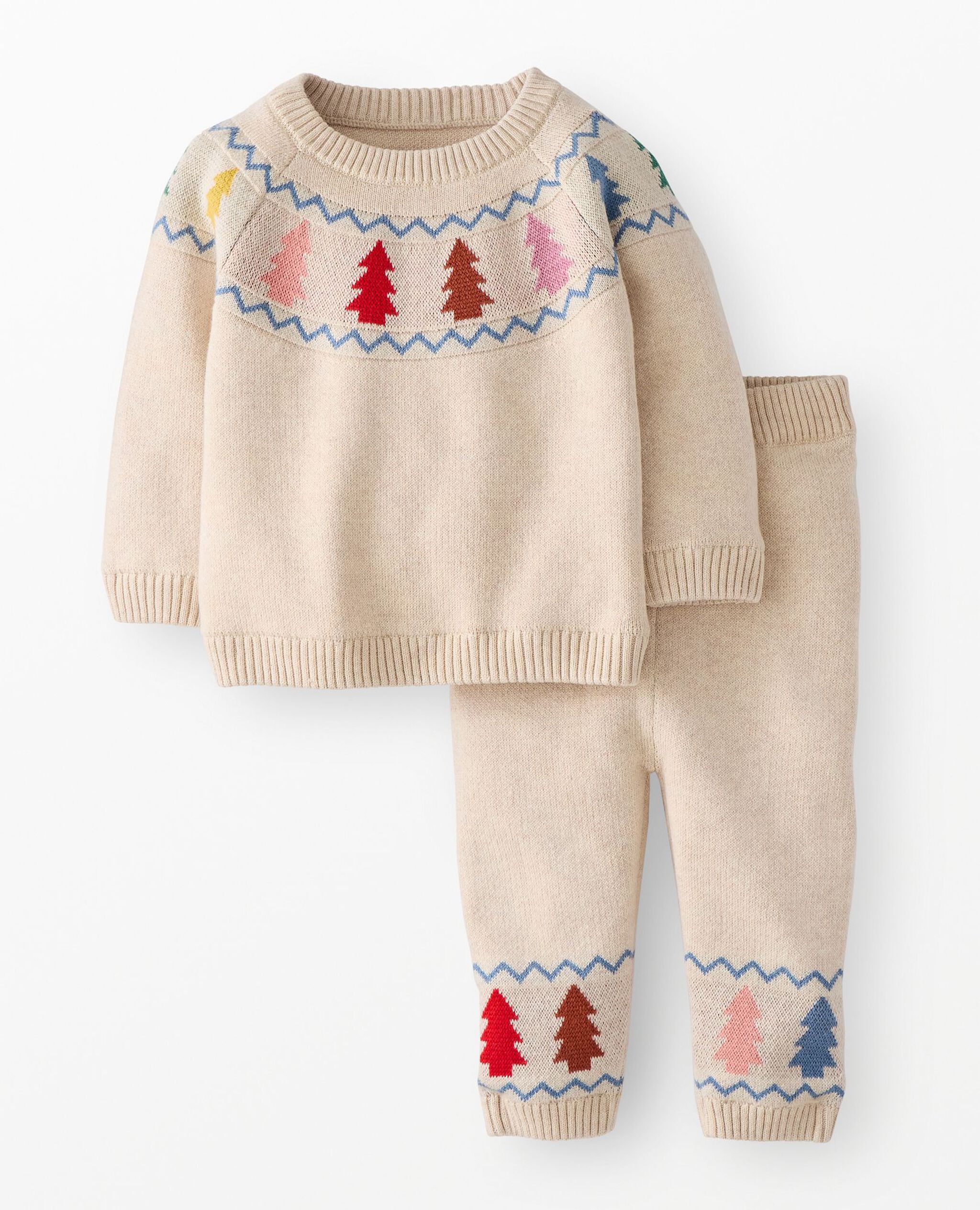 Baby Holiday Sweater & Pants Set in Festive Forest on Oat Heather - main