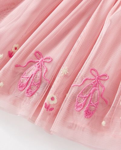 Baby Long Sleeve Tulle Embroidered Dress in Pointe Shoes on Powdered Rose - main