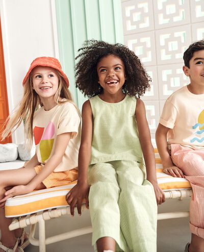 Poplin Crossback Top in Leaf Green/Ecru - main