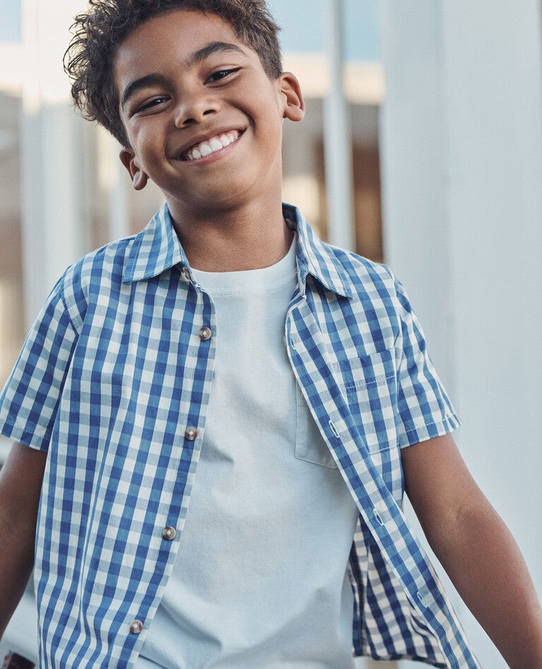 Poplin Button Up Shirt in Dutch Blue Gingham - main