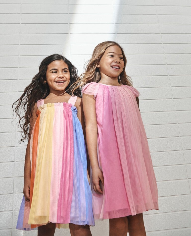 Sleeveless Tulle Rainbow Paneled Dress in Rainbow Multi - main