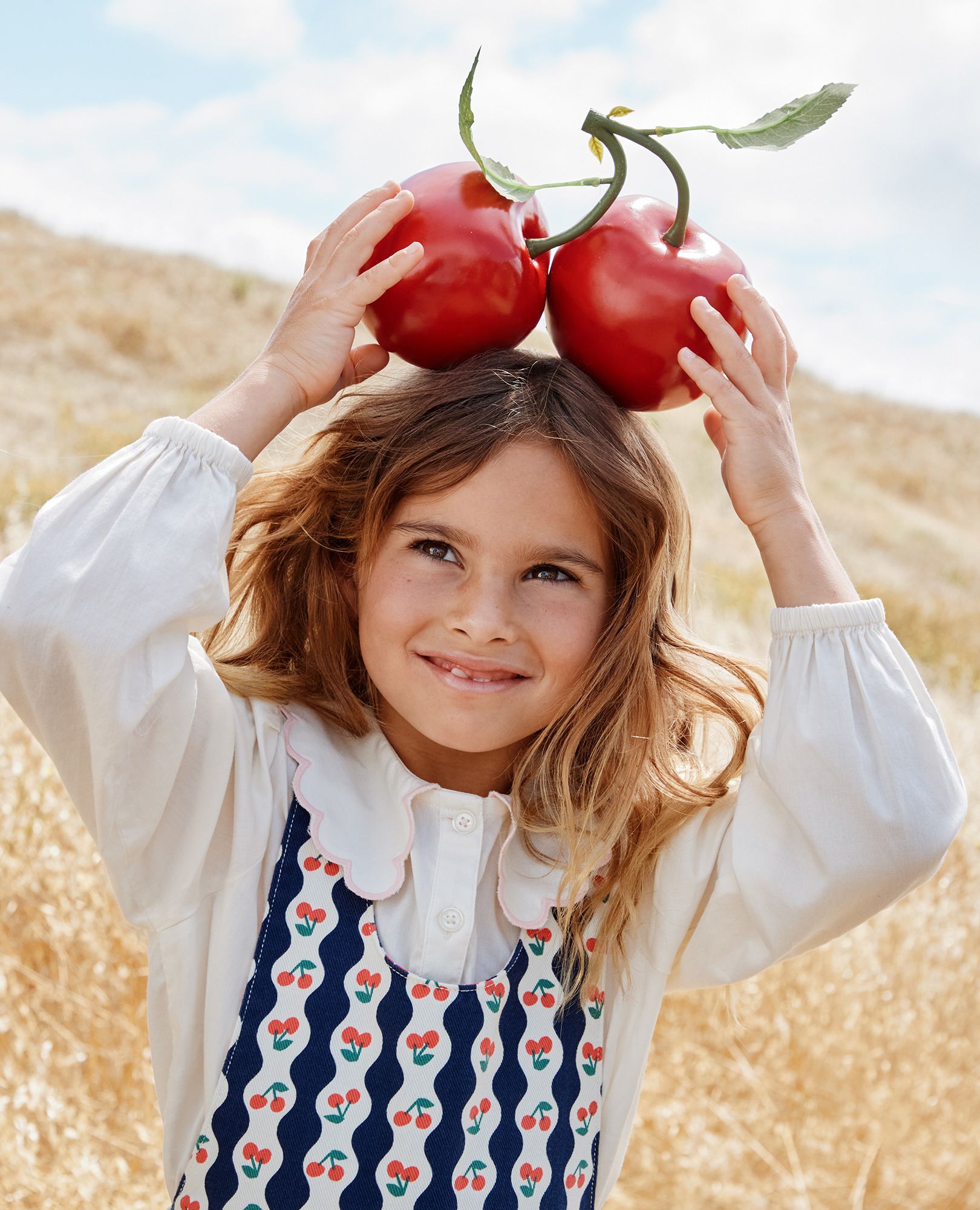 Printed Twill Overalls in Cherry Wallpaper - main
