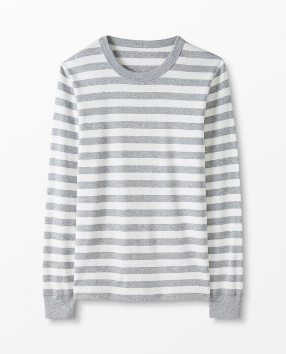 Heather Grey & Hanna White Striped Long John Pajama Top in 100% Cotton - Size Adult S by Hanna Andersson | Family Matching Pajamas