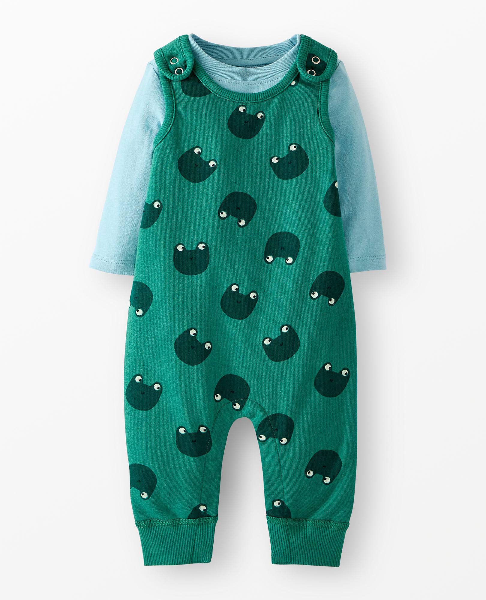 Baby French Terry Tee & Overalls Set in Froggy on Green - main