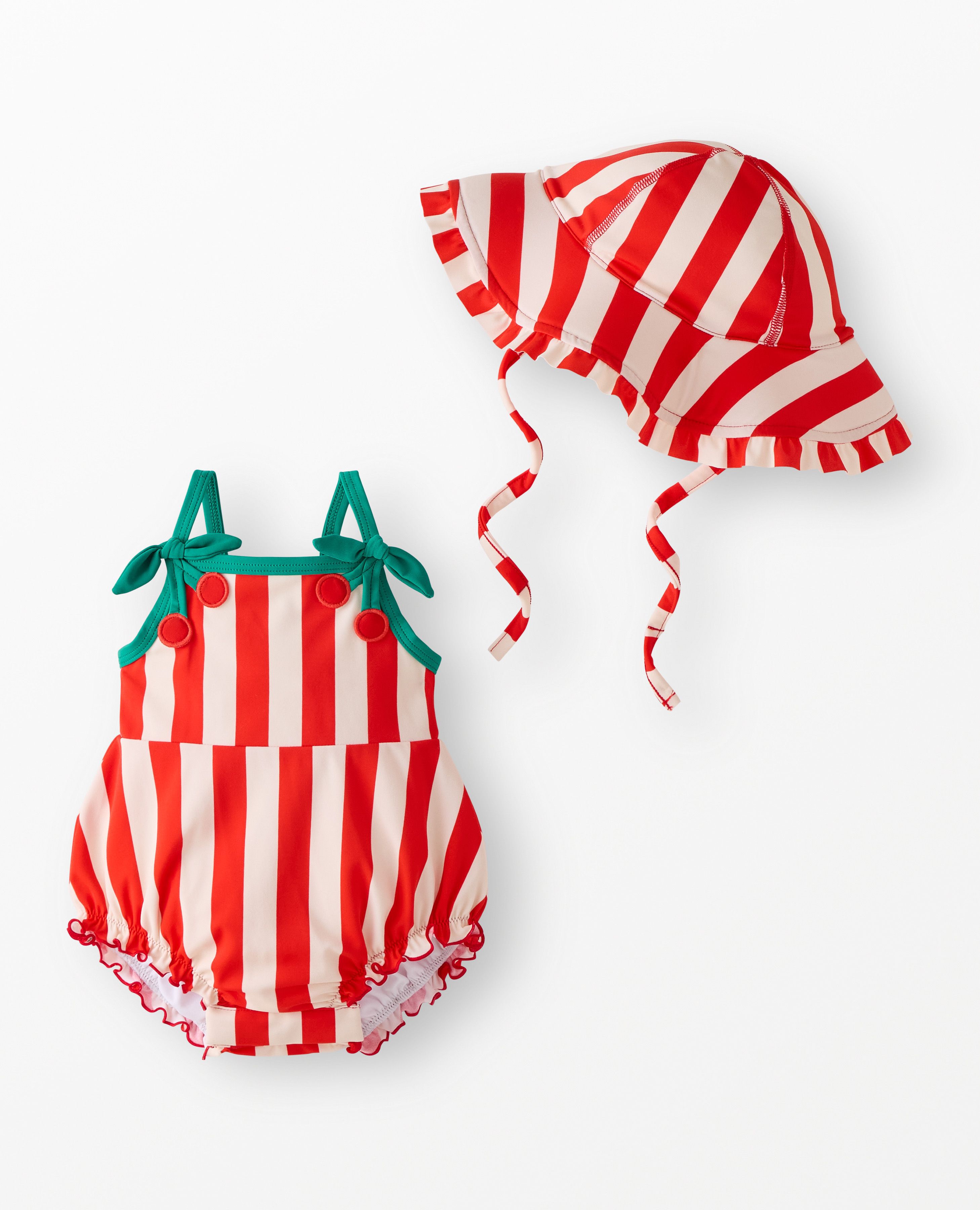 Baby One-Piece Cherry Swimsuit & Swim Hat Set in Tangy Red/Ecru - main