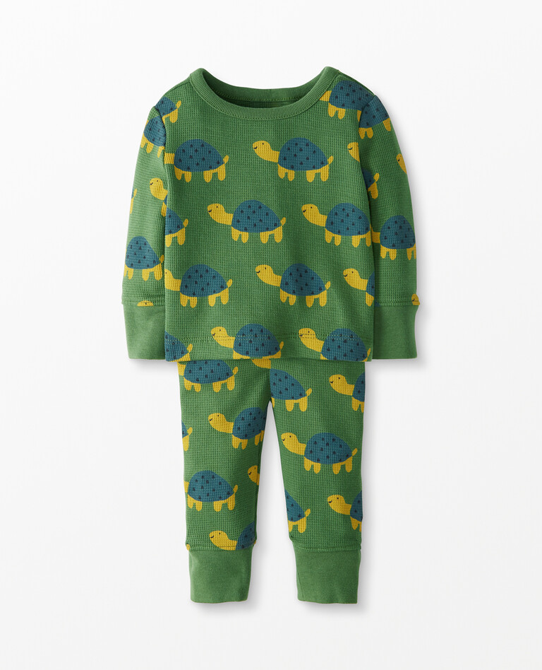 Baby Top & Pants Set In Waffle Knit in Green Friendly Turtle - main