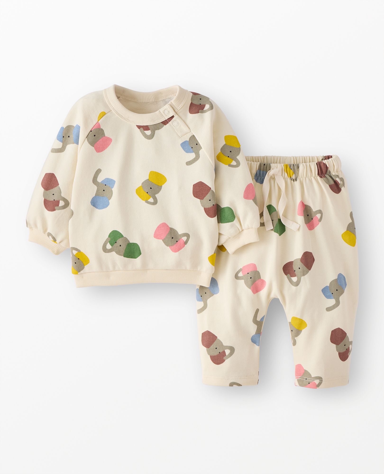 Baby French Terry Sweatshirt & Sweatpants Set in Colorful Elephants - main