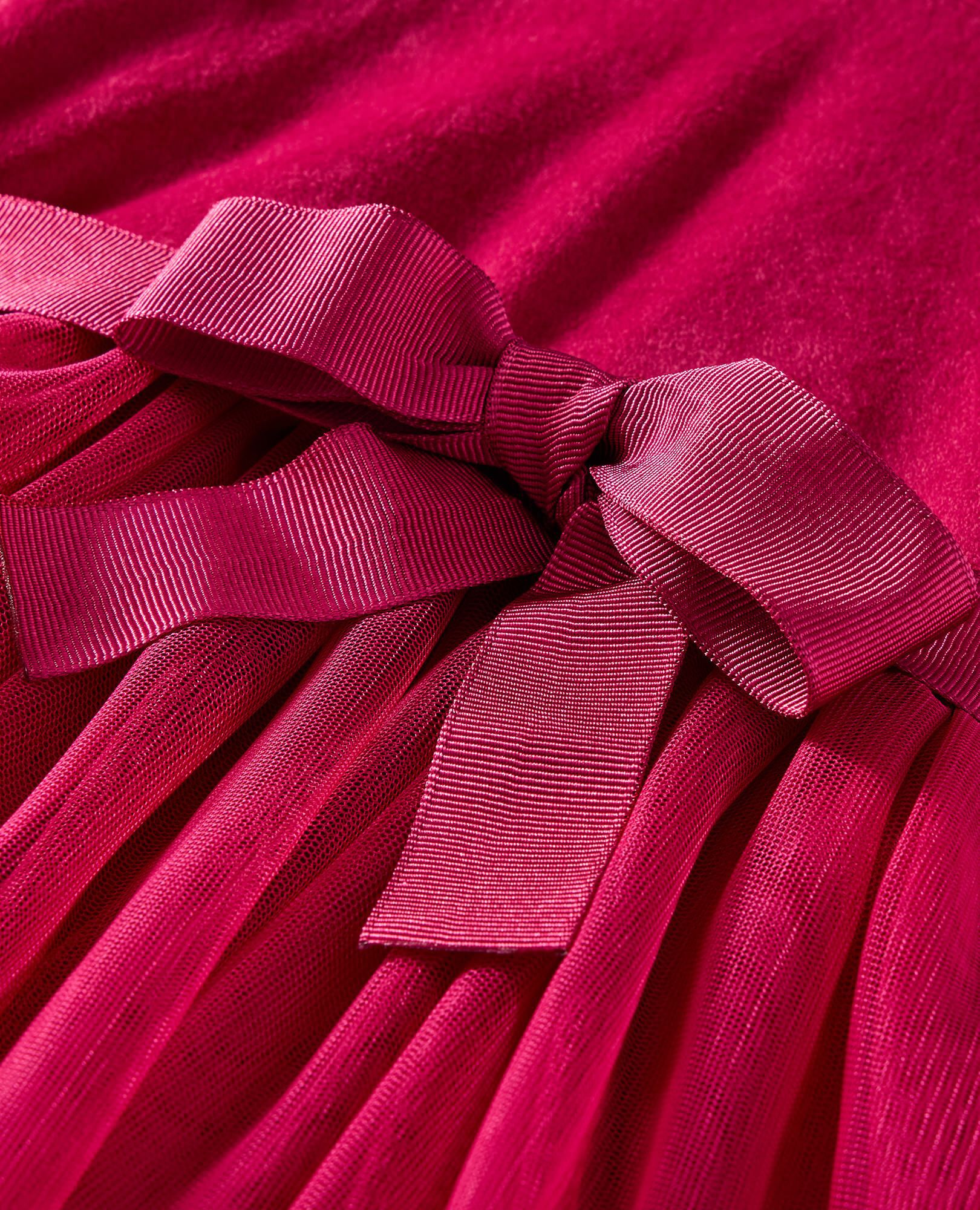 Long Sleeve Velour Tulle Tiered Dress in Raspberry - main