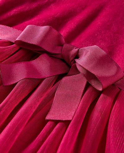 Long Sleeve Velour Tulle Tiered Dress in Raspberry - main