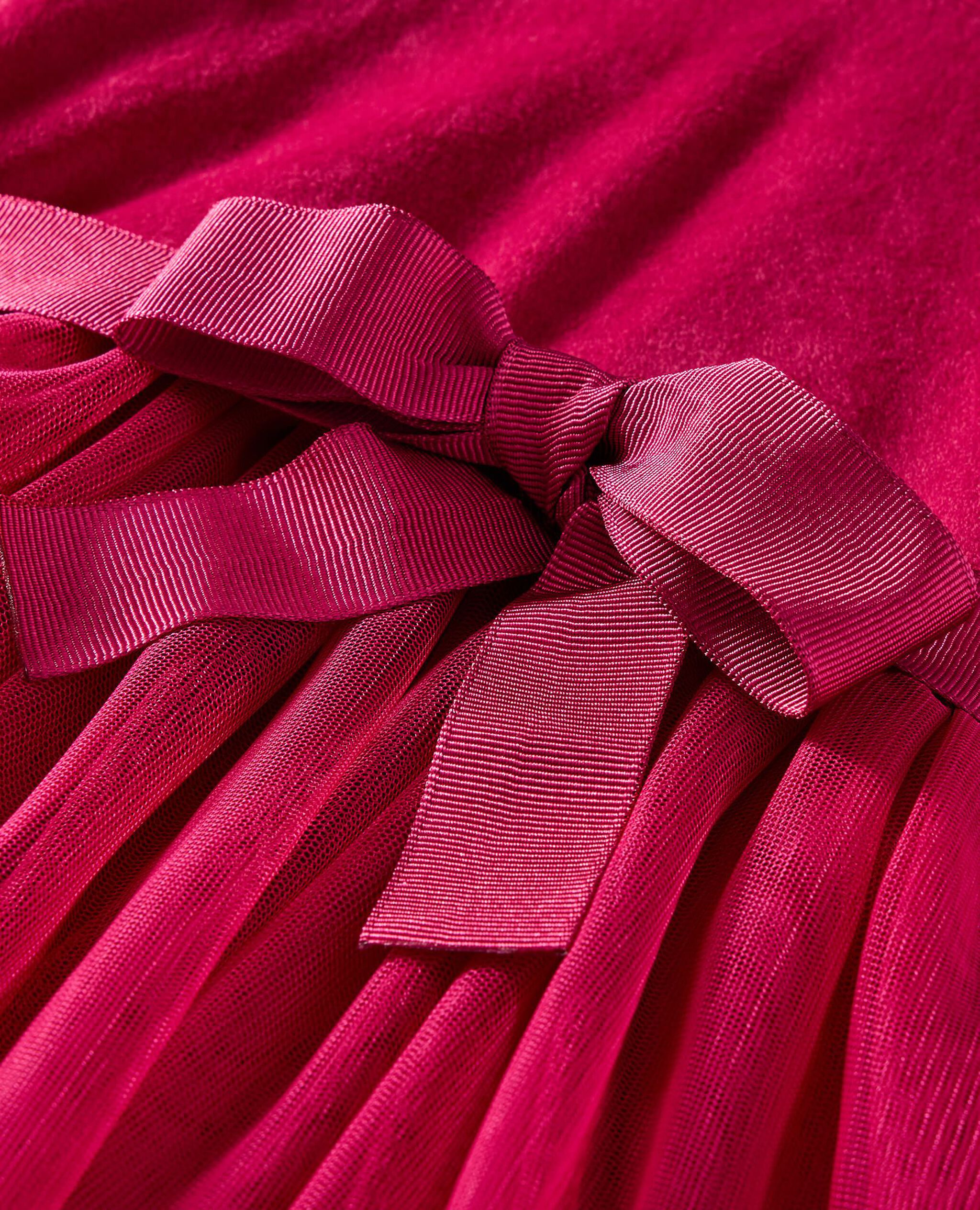 Long Sleeve Velour Tulle Tiered Dress in Raspberry - main