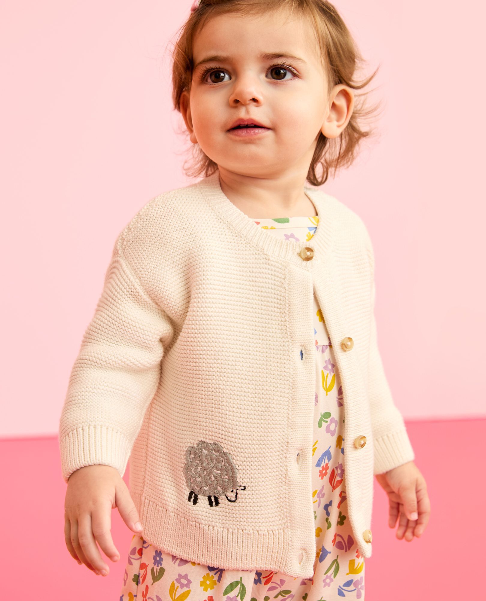 Baby Spring Animals Cardigan Sweater in Springtime Critters - main