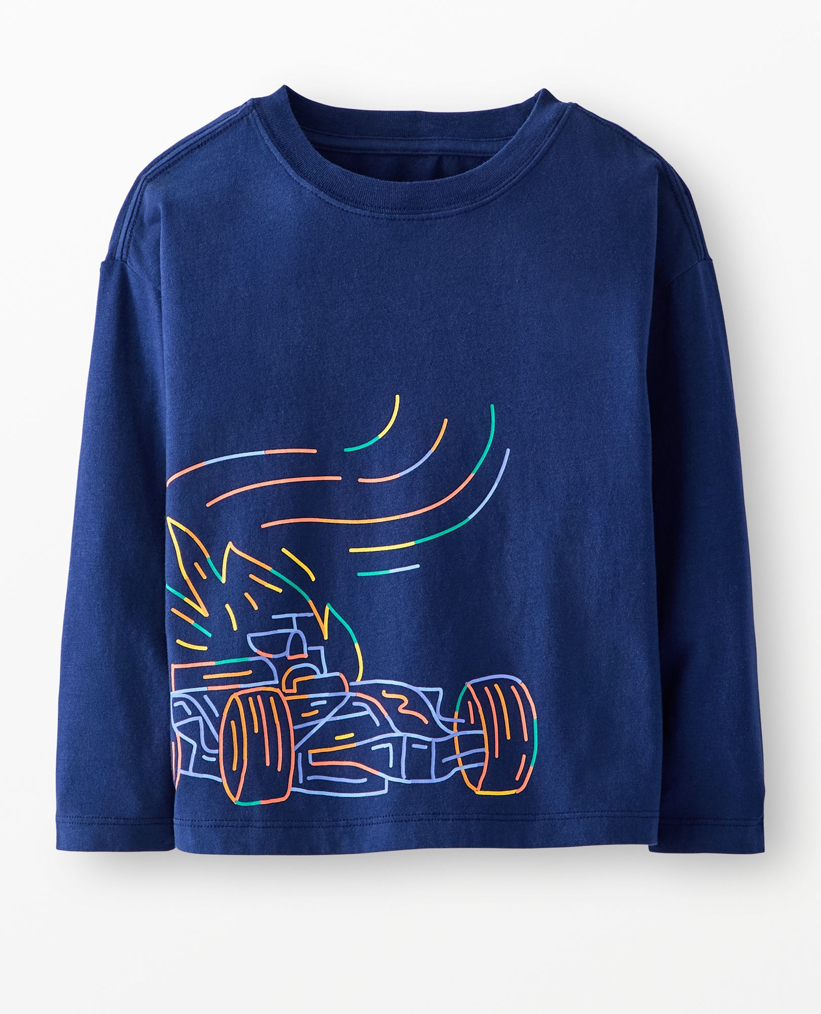 Long Sleeve Relaxed Fit Graphic T-Shirt in Racecar on Navy - main