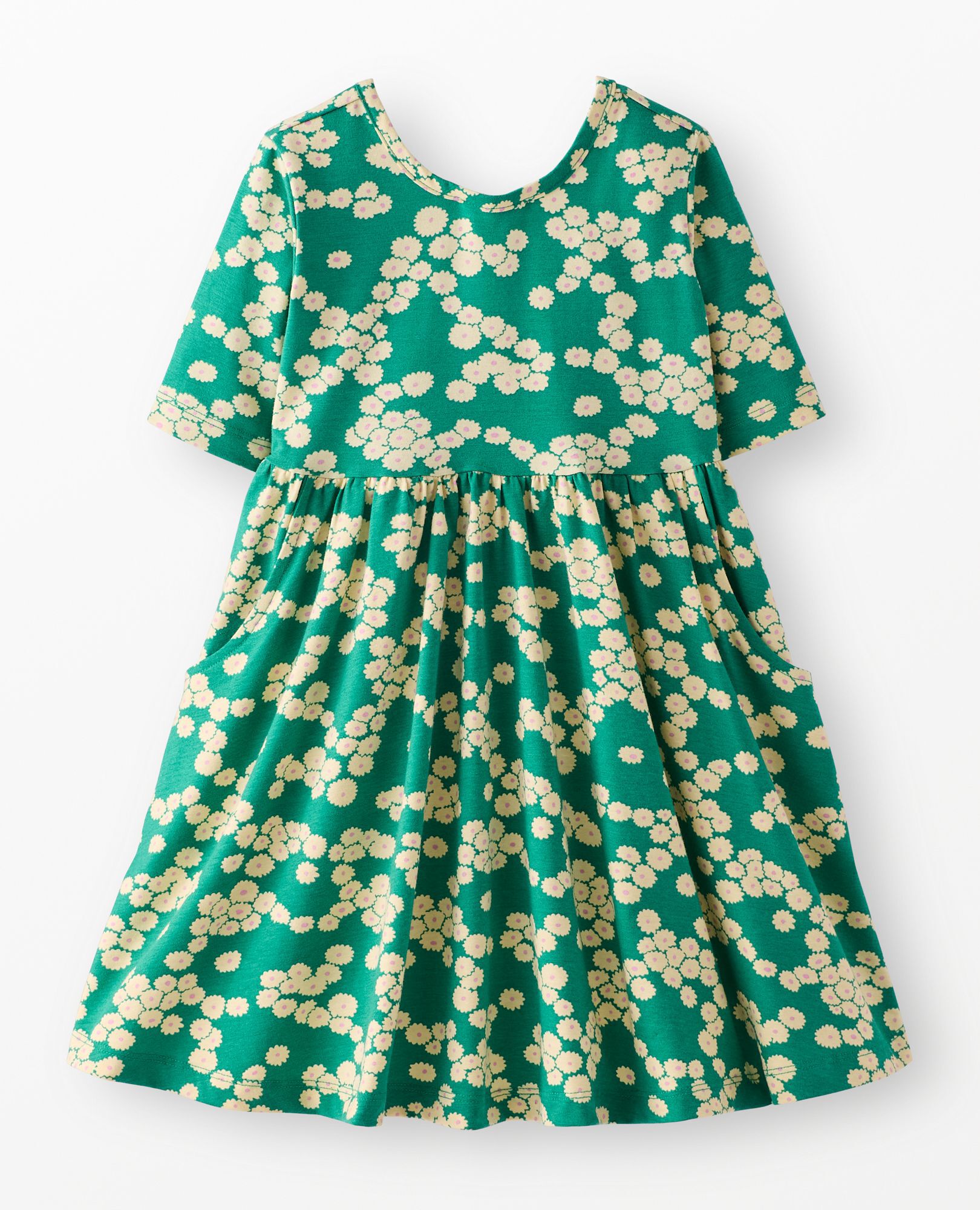 Skater Dress with Pockets in Flowers on Green - main