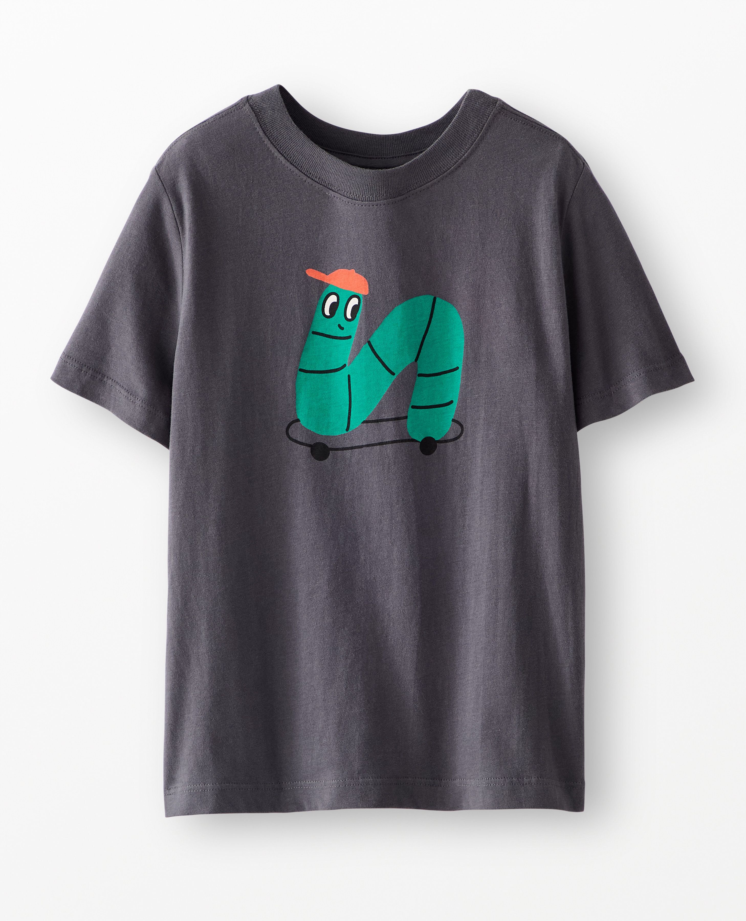 Relaxed Fit Graphic T-Shirt in Skateboarding Inchworm on Black - main