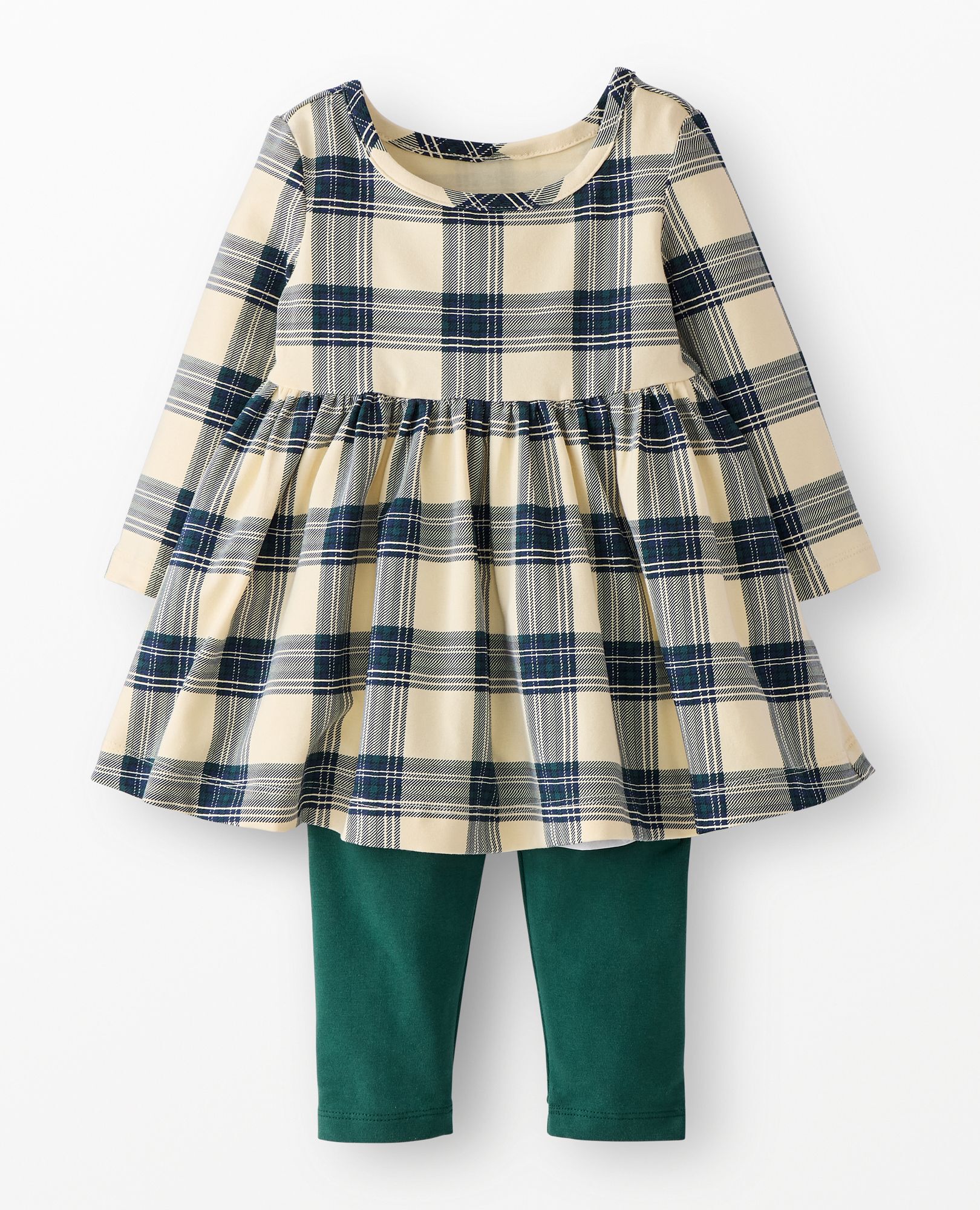 Baby Long Sleeve Skater Dress & Leggings Set in Green/Almond Oil Plaid - main
