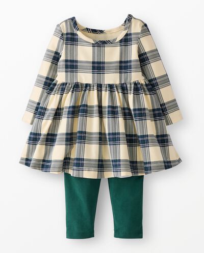 Baby Long Sleeve Skater Dress & Leggings Set in Green/Almond Oil Plaid - main