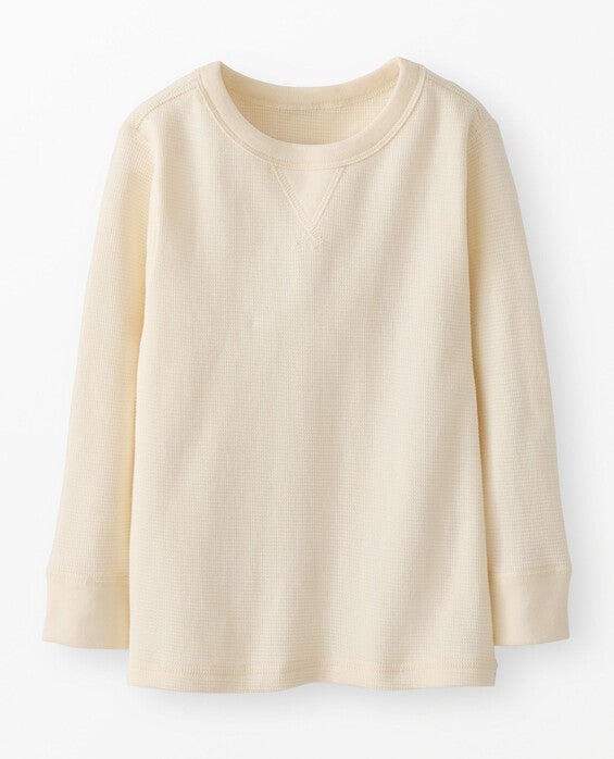 Boys' Ecru Waffle Crewneck in 100% Combed Cotton - Size Big Kids 10 by Hanna Andersson