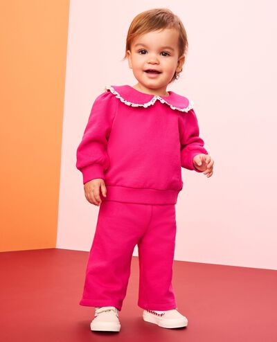 Baby French Terry Collared Top & Pants Set in Beetroot Pink - main