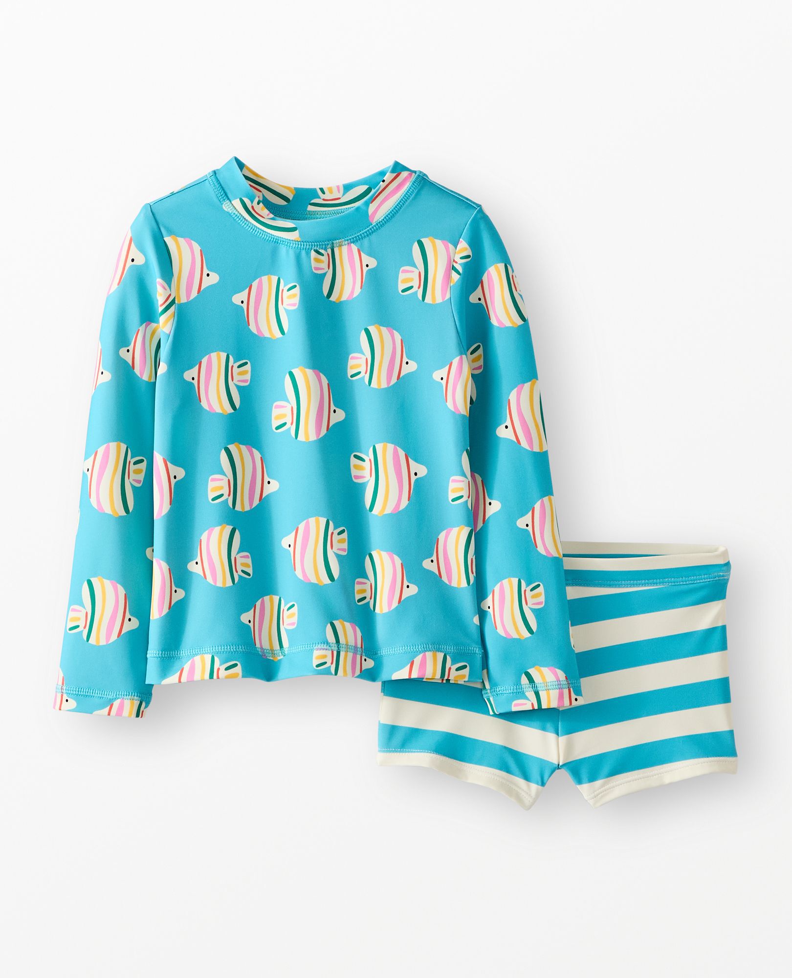 Rashguard Top & Shorts Set in Rainbow Fish on Majorca Blue - main