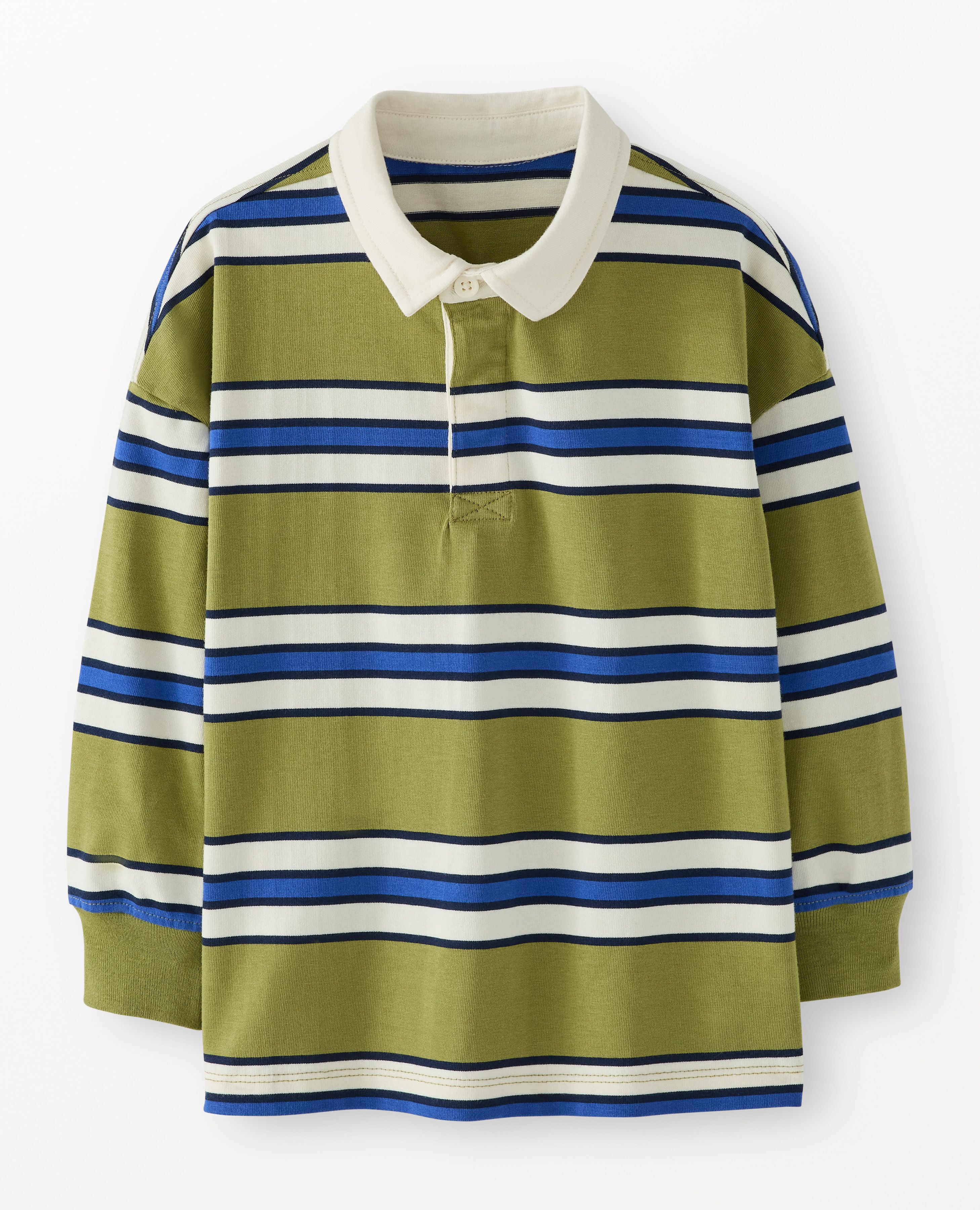 Long Sleeve Oversized Polo Shirt in Moss Green Stripe - main