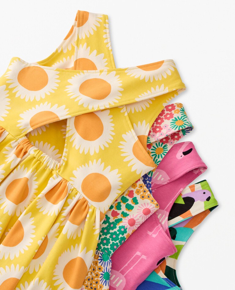 Crossback Skater Dress with Pockets in Sunny Sunflowers - main