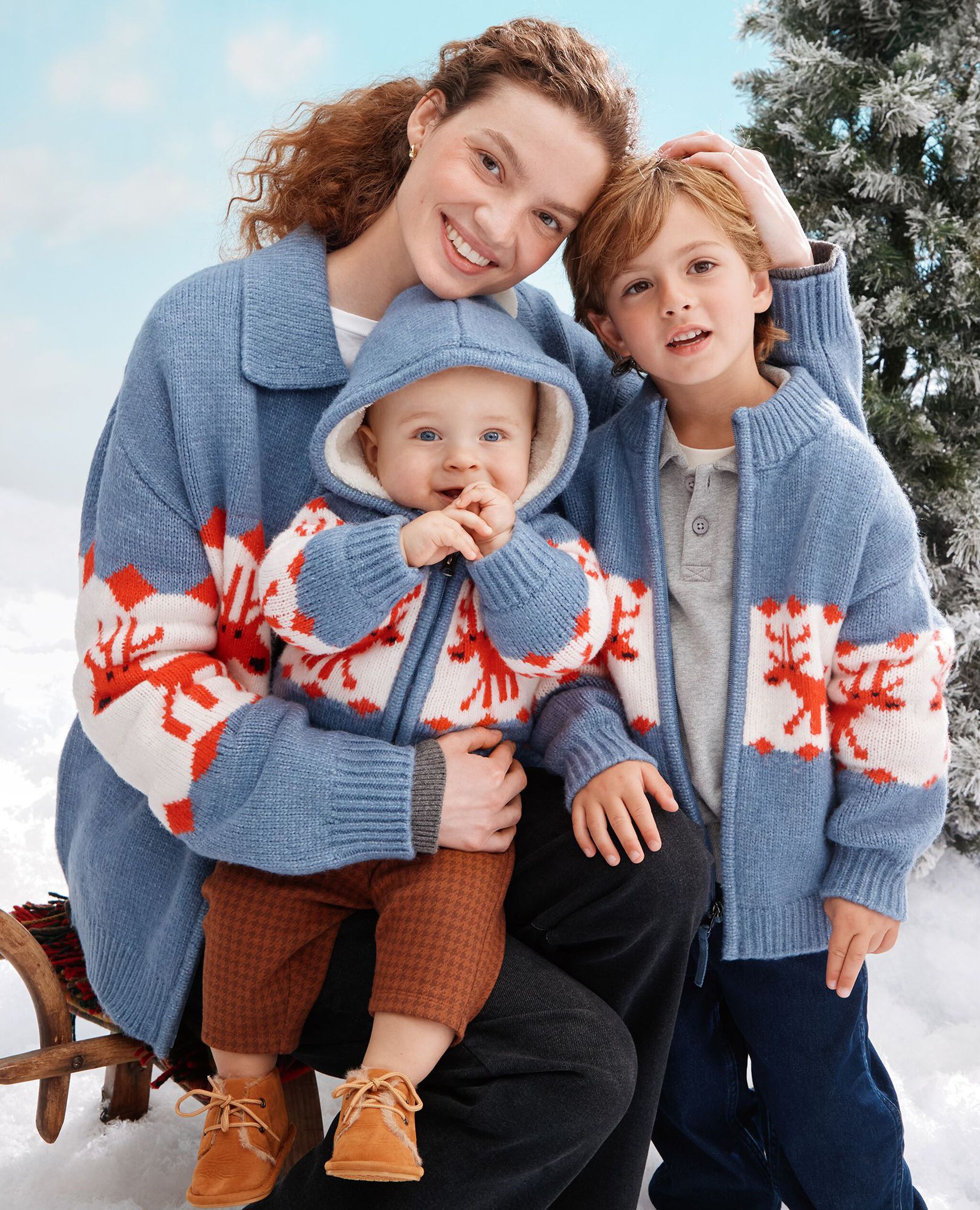 Baby Holiday Dear Deer Sweater Jacket in Dear Deer on Blue - main