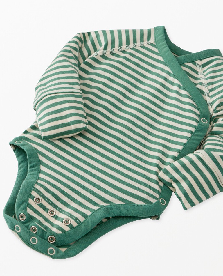 Baby Layette Striped Bodysuit in HannaSoft™ in Soft Sage/Ecru - main