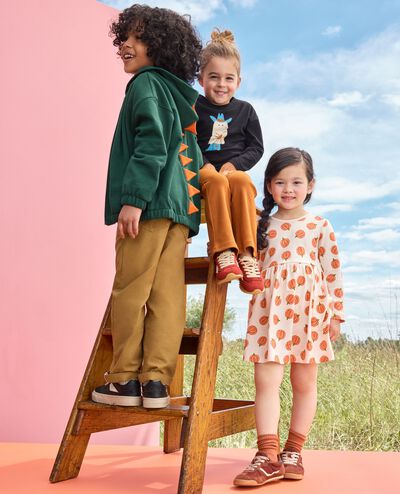 Halloween Long Sleeve Playground Dress with Pockets in Tossed Pumpkins - main