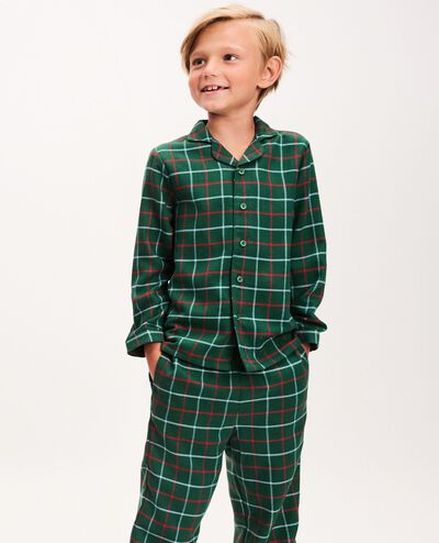 Holiday Flannel Pajama Set in Green Windowpane Plaid - main