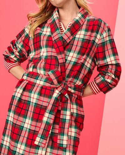 Adult Holiday Flannel Robe in Red Holiday Plaid - main