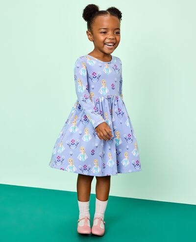 Disney Frozen Long Sleeve Skater Dress with Pockets in Elsa Winter Print - main